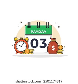 Calendar with Clock and Gold Coin Vector Illustration. Payday Concept Design