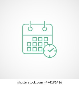 Calendar Clock Green Line Icon On White Background