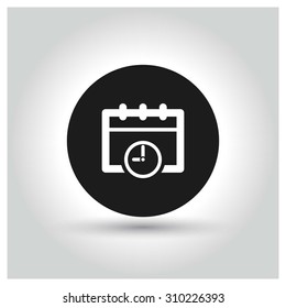 Calendar Clock Icon. Black Circle Pictogram. vector illustration