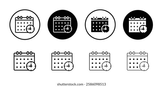 Calendar clock icon Black line art vector logo set