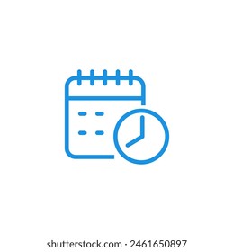 Calendario con icono de reloj en diseño lineal azul