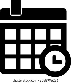  Calendar with Clock Icon – A Clear and Modern Vector Symbol Representing Time Management, Appointment Scheduling, and Task Planning, Perfect for Digital Platforms, Business Dashboards, Workplace 