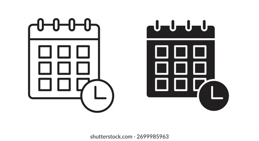 Concepto de icono de reloj de calendario. Símbolo del logotipo para el Web y el móvil. Pixel perfecto.