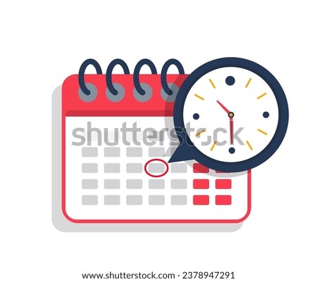 Calendar with clock icon. concept of scheduled appointment, deadline, reminder of meeting. Time ends sign. vector illustration