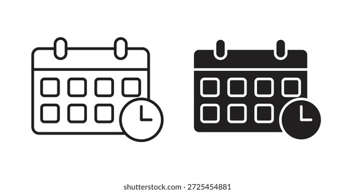 Conjunto de conceito do ícone do relógio de calendário. Coleção de ícones simples
