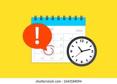 Calendar and clock icon. Calendar date deadline notification. Appointment, schedule, important date. Time and date.  