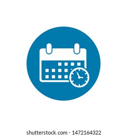 Calendar and clock icon. Date and time symbol. Event pictogram, flat vector sign isolated on white background. Simple Sign for mobile concept and web design. Vector illustration.