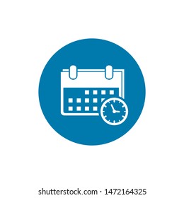 Calendar and clock icon. Date and time symbol. Event pictogram, flat vector sign isolated on white background. Simple Sign for mobile concept and web design. Vector illustration.