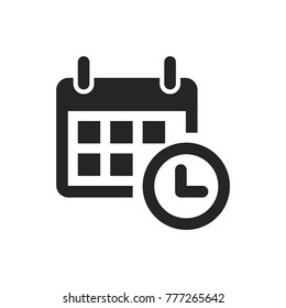 Calendar and clock icon. Date and time symbol. Event pictogram, flat vector sign isolated on white background. Simple vector illustration for graphic and web design.