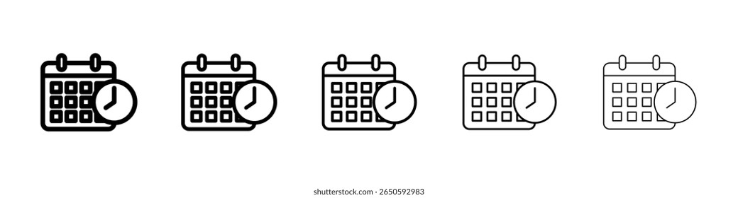 Calendar clock icon graphic set. trendy stroke line style