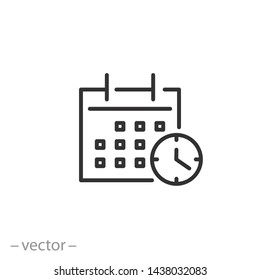 calendar and clock icon, calendar line symbol for web and mobile phone on white background - editable stroke vector illustration eps10