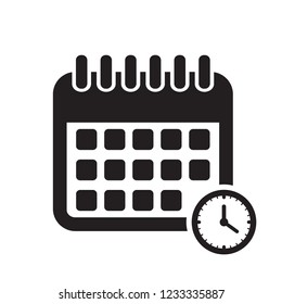 Calendar with clock icon. Calendar on the wall. Vector illustration.
