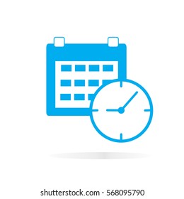 calendar and clock  icon on white background. calendar clock sign.