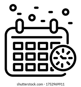 Calendar and clock icon. Outline calendar and clock vector icon for web design isolated on white background