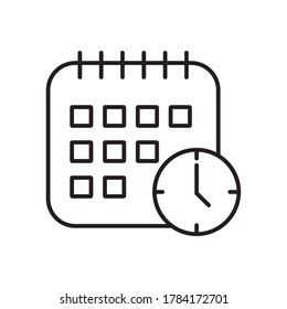 calendar and clock icon over white background, line style, vector illustration