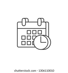 Calendar with Clock Icon. Calendar with Clock Related Vector Line Icon. Isolated on White Background. Editable Stroke.