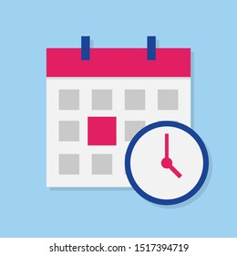 Calendar and clock icon. Schedule, appointment, important date concept.