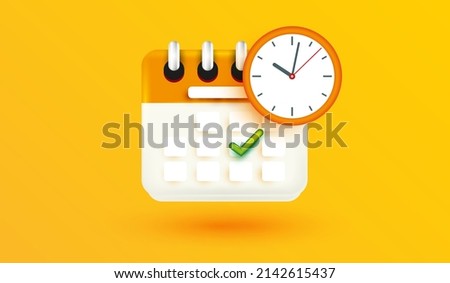 calendar and clock icon. Schedule, appointment, important date or time management concept 3d vector illustration style