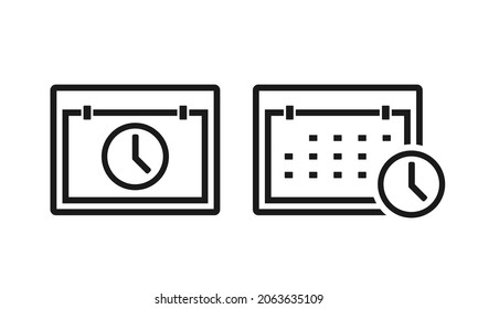Calendar with clock icon. Schedule symbol. Illustration vector.