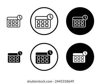 Calendar Clock Icon Set. Appointment Date Reminder Sign. Event Schedule Vector Icon suitable for apps and websites UI designs.
