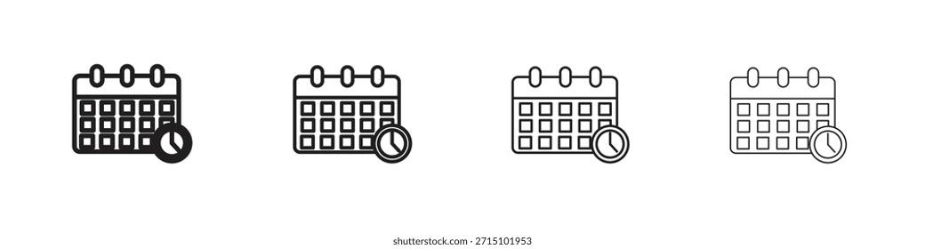 Conjunto de iconos de reloj de calendario. Una colección de simples iconos negros de trazos finos