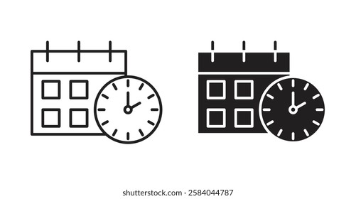 Calendar clock icon set in thin line. vector illustrations for web
