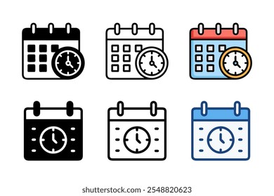 Calendar and clock icon for setting important dates, notices, and reminders. Great for agenda, time management, and business deadlines. Simple and modern vector design.