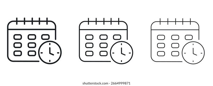 Icono de reloj de calendario diseño de línea simple - Ilustración vectorial simple
