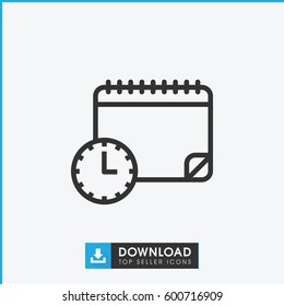 calendar with clock icon. simple outline calendar with clock vector icon. on white background.
