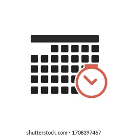 Kalender mit dem Uhrsymbol. Stockillustration für Vektorillustrationen einzeln auf weißem Hintergrund.