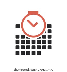 Calendar with clock icon. Stock Vector illustration isolated on white background.