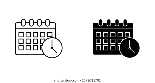 Calendar clock icon symbol collection on white background.