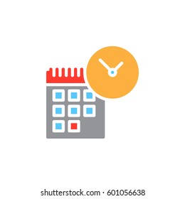 Calendar and clock icon vector, filled flat sign, solid colorful pictogram isolated on white. Time symbol, logo illustration. Pixel perfect