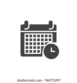 Calendar and clock icon vector, filled flat sign, solid pictogram isolated on white. Time management symbol, logo illustration.