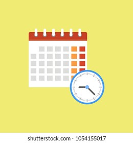 Calendar and clock icon. Vector illustration.