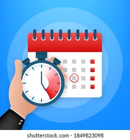 Calendar and clock icon. Wall calendar. Important, schedule, appointment date. Vector stock illustration.