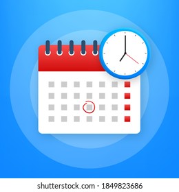 Calendar and clock icon. Wall calendar. Important, schedule, appointment date. Vector stock illustration.