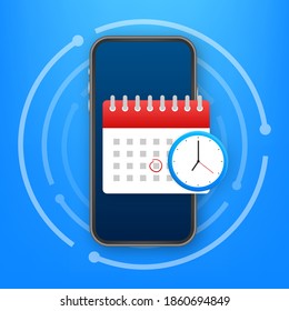 Calendar And Clock Icon. Wall Calendar. Important, Schedule, Appointment Date. Vector Stock Illustration.