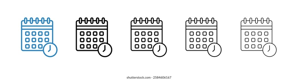 Calendar clock icons in five different stroke sizes