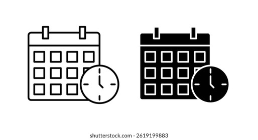 Calendar clock icons set in black colors on white background