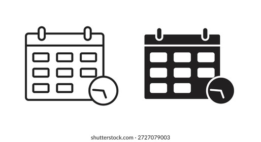 Ícones do relógio de calendário definidos. Ilustração de vetor de linha simples