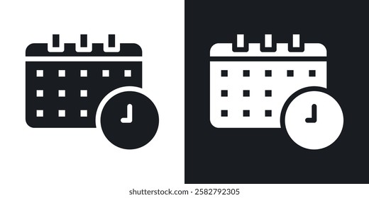 Calendar clock icons set vectors black and colored style
