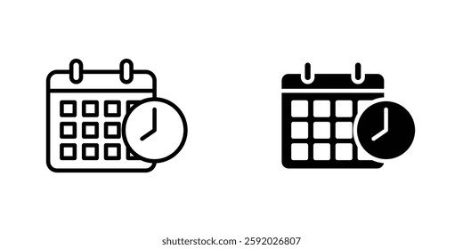 Calendar clock icons. stroke line and black solid icons
