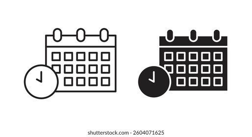 Calendar clock icons. thin line vector icons