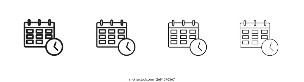 Calendar clock icons. thin line symbols in strokes