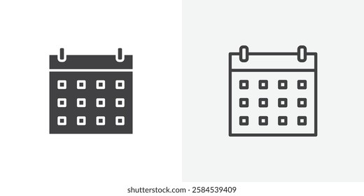 Calendar clock icons vectors illustrations in black fill and liner versions