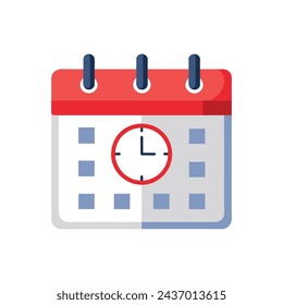 Calendar with clock isolated flat vector illustration