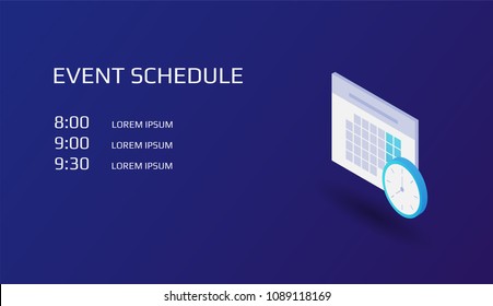 Calendar and clock in isometric. The concept of planning cases, important events and dates.