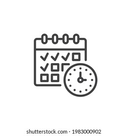 Calendar and clock line icon. linear style sign for mobile concept and web design. Appointment schedule outline vector icon. Time management symbol, logo illustration. Vector graphics