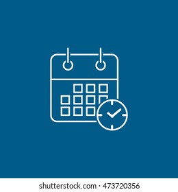 Calendar Clock Line Icon On Blue Background